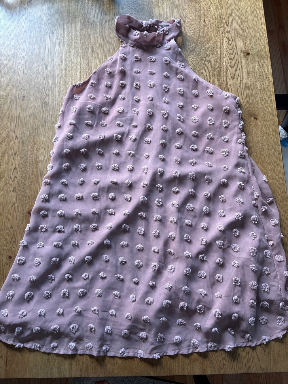 Mauve Textured Pom-Pom Halter Dress